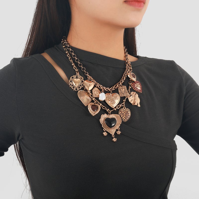 Z New 2024 Multi-Layer Metal Retro Heart Pendant Bohemian Style Ladies Charm Necklace - Image 2